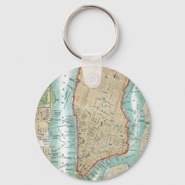 Antique Karta i Lower Manhattan och Central Park Nyckelring (Framsida)