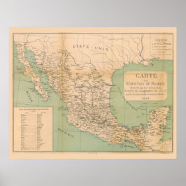 Antique Karta i Mexiko Etats Unis du Mexique Poster