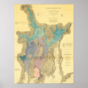 Antique Karta i Narragansett Bay Rhode island Poster