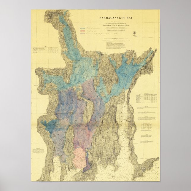 Antique Karta i Narragansett Bay Rhode island Poster (Framsidan)