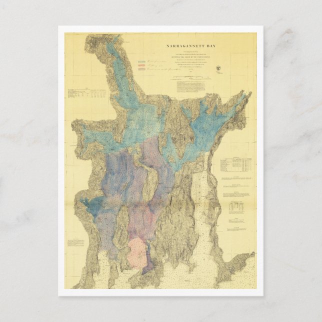 Antique Karta i Narragansett Bay Rhode island Vykort (Framsida)