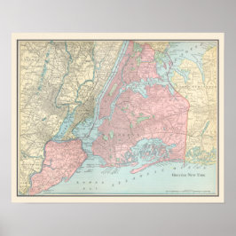 Antique Karta i New York City Poster