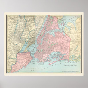 Antique Karta i New York City Poster