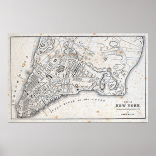 Antique Karta i New York Poster
