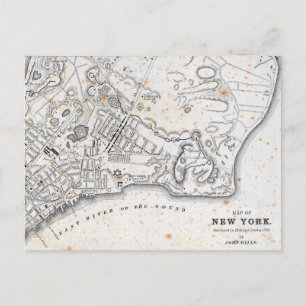 Antique Karta i New York Vykort