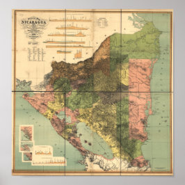 Antique Karta i Nicaragua 1898 Poster