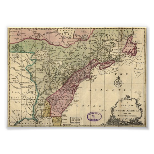 Antique Karta i Nordamerika, återställd, 1763 Fototryck (Framsidan)