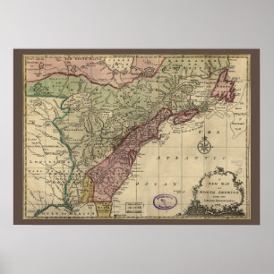 Antique Karta i Nordamerika, återställd, 1763 Poster