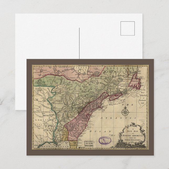 Antique Karta i Nordamerika, återställd, 1763 Vykort (Fram/baksida)