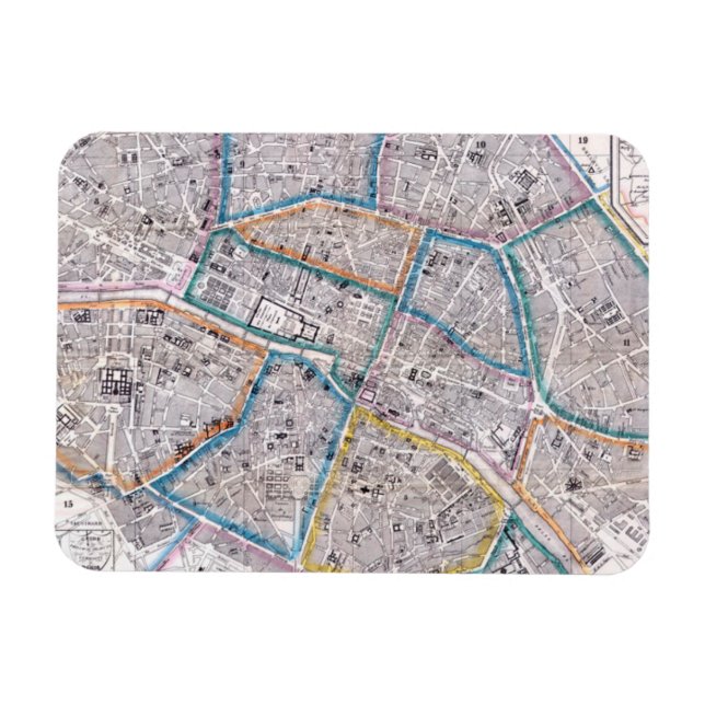 Antique Karta i Paris Magnet (Horisontell)