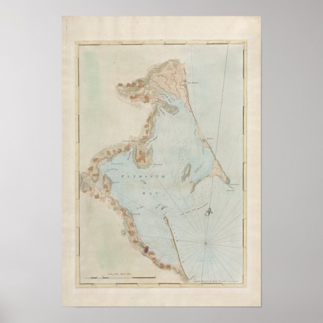 Antique Karta i Plymouth Bay, Massachusetts Poster (Framsidan)