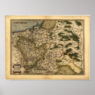 Antique Karta i Polen ORTELIUS ATLAS 1570 A.D. Poster