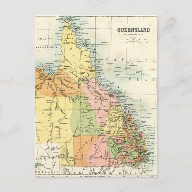 Antique karta i Queensland Australien Vykort (Framsida)