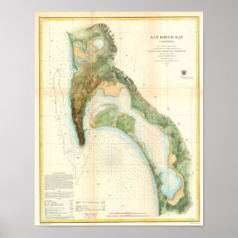 Antique karta i San Diego Bay California Poster