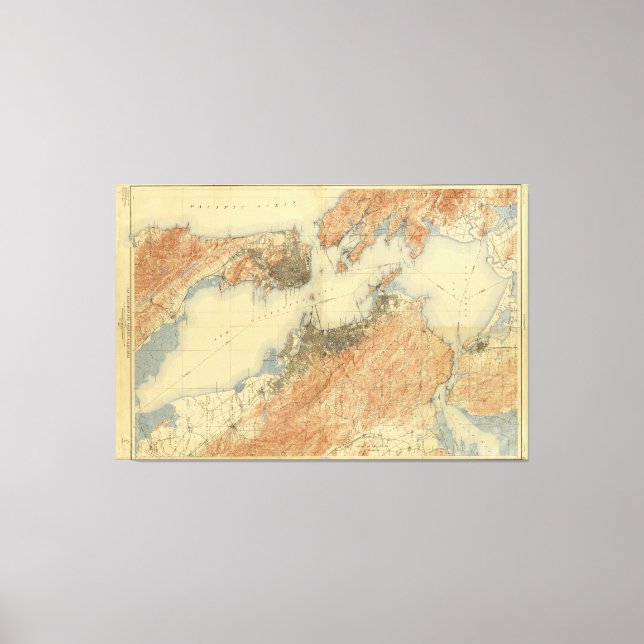 Antique Karta i San Francisco Bay Area 1915, Canva Canvastryck (Framsida)