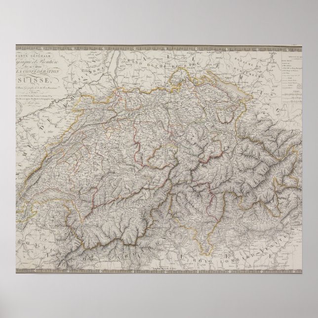Antique Karta i Schweiz Poster (Framsidan)