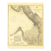 Antique Karta i Seattle Harbour och Puget Ljud