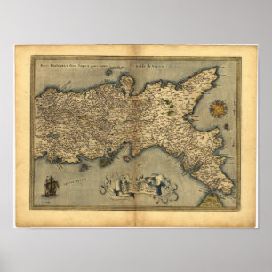 Antique Karta i södra Italien ORTELIUS ATLAS 1570 Poster