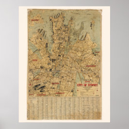 Antique karta i Sydney Australia Poster