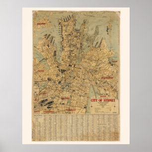 Antique karta i Sydney Australia Poster