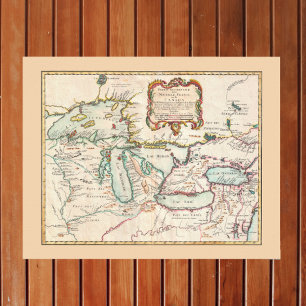 Antique Karta i Underbara Sjöar Poster