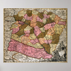 Antique Karta i Ungern Poster