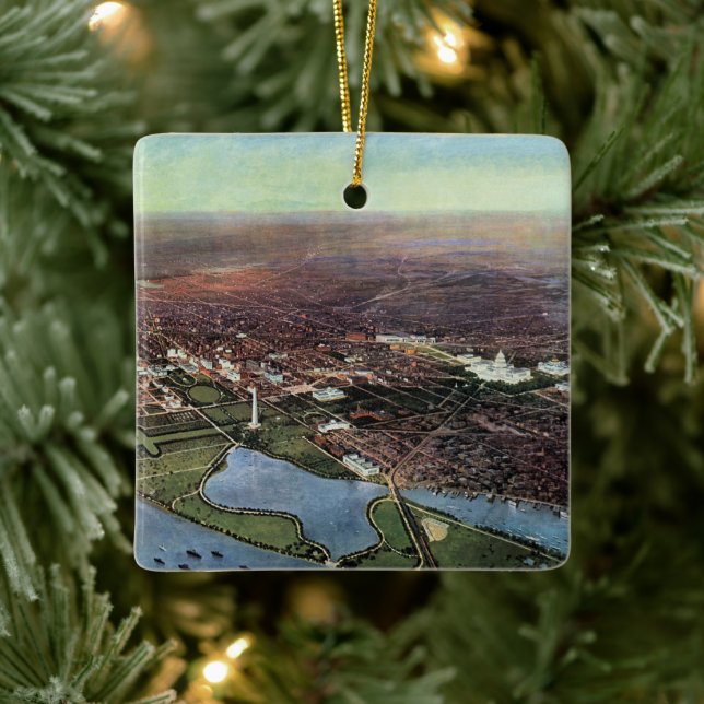 Antique Karta i Washington DC och Potomac River Julgransprydnad Keramik (Träd)