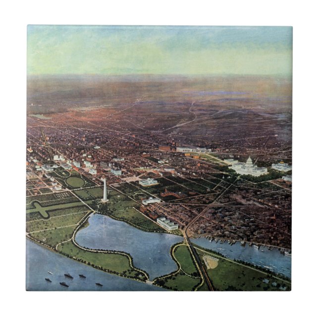 Antique Karta i Washington DC och Potomac River Kakelplatta (Framsidan)