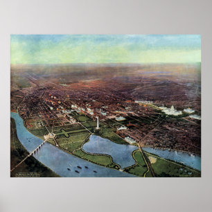 Antique Karta i Washington DC och Potomac River Poster