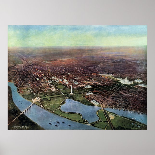Antique Karta i Washington DC och Potomac River Poster (Framsidan)