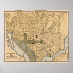 Antique Karta i Washington DC Poster