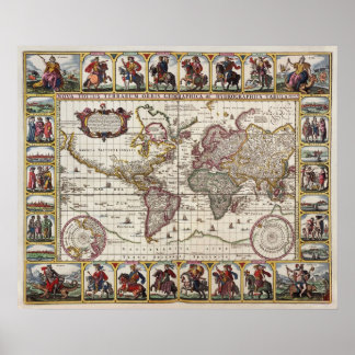 Antique Karta i World Replica Poster