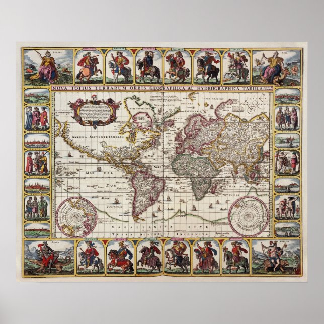 Antique Karta i World Replica Poster (Framsidan)
