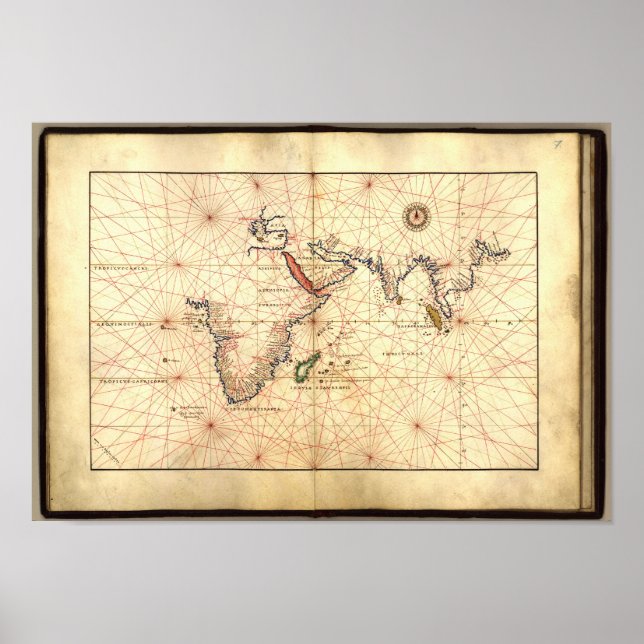 Antique Karta Indian Ocean Agnese Atlas 1544 A.D. Poster (Framsidan)