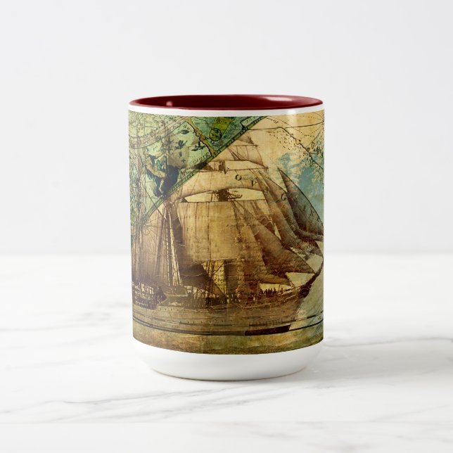 Antique Karta - Kaffe-, Tea Mugg, Kopp (Center)