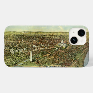 Antique Karta med en panoramisk vy av Washington D