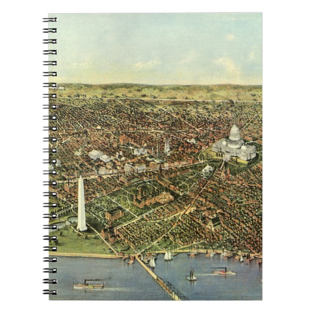 Antique Karta med en panoramisk vy av Washington D Anteckningsbok (Framsidan)