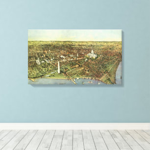 Antique Karta med en panoramisk vy av Washington D Canvastryck