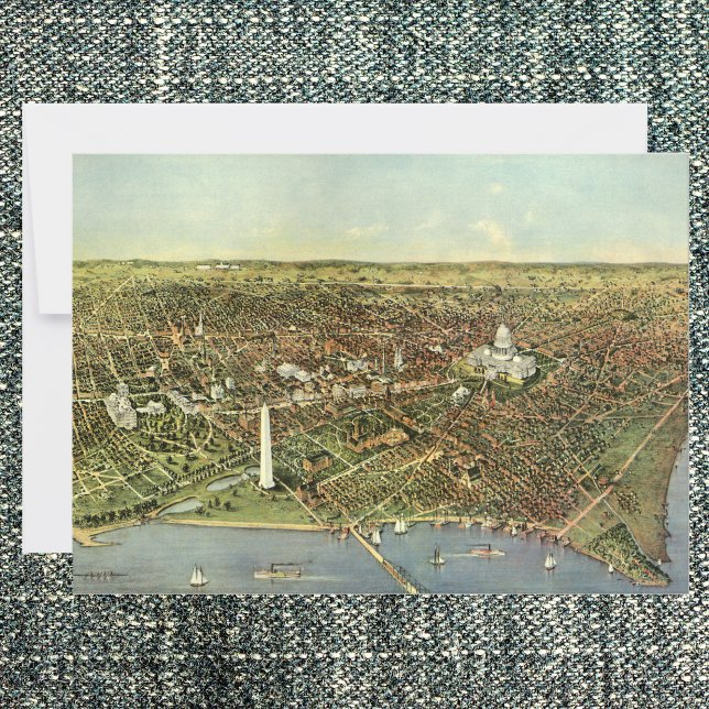 Antique Karta med en panoramisk vy av Washington D Inbjudningar (Skapare uppladdad)
