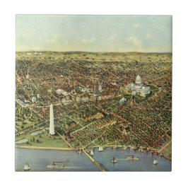 Antique Karta med en panoramisk vy av Washington D Kakelplatta