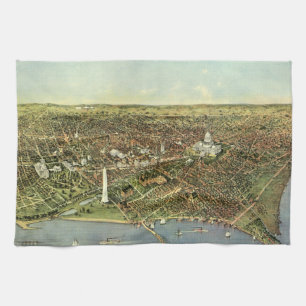 Antique Karta med en panoramisk vy av Washington D Kökshandduk