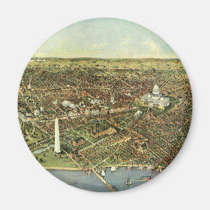 Antique Karta med en panoramisk vy av Washington D Magnet