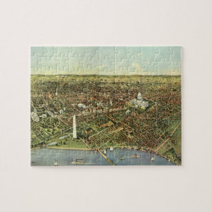 Antique Karta med en panoramisk vy av Washington D Pussel
