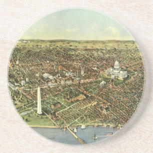 Antique Karta med en panoramisk vy av Washington D Underlägg
