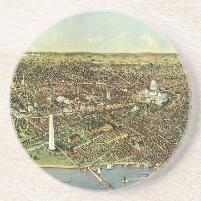 Antique Karta med en panoramisk vy av Washington D Underlägg (Framsidan)