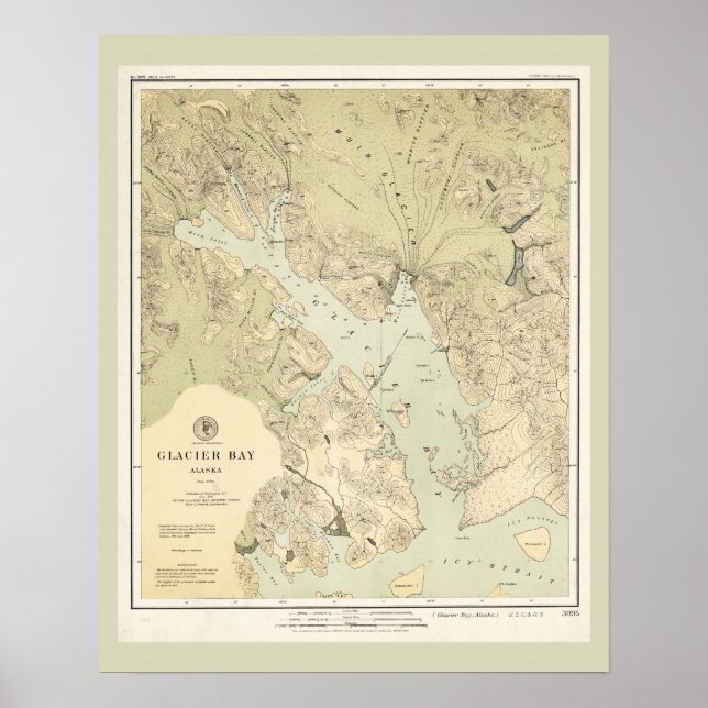 Antique Karta Nautical Chart of Glacier Bay Alaska Poster (Framsidan)