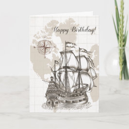 Antique Karta och Sailboat Birthday Kort