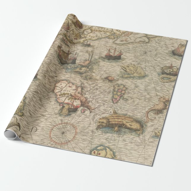 Antique Karta och Sea Creates Presentpapper (Utrullad)