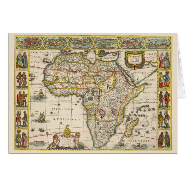 Antique Karta of Afrika av Hondius och Jansson Hälsningskort (Framsidan Horizontal)