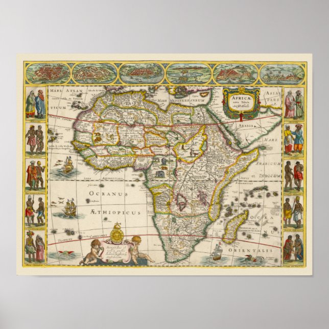 Antique Karta of Afrika av Hondius och Jansson Poster (Framsidan)
